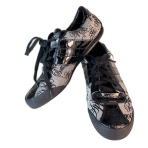 VTG Apple Bottoms Gray Signature Canvas Black Croco Patent Fashion Sneakers 9M